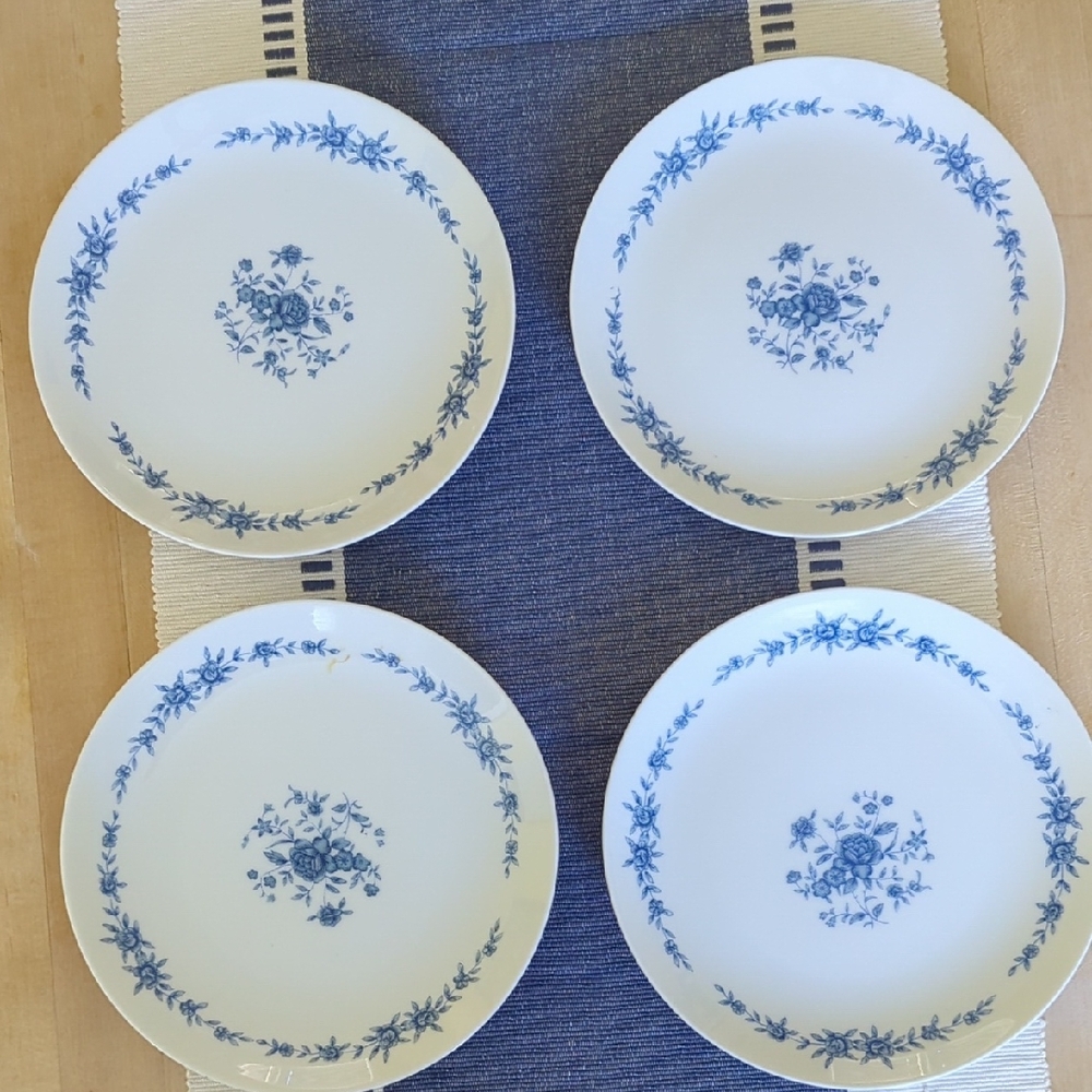 Elite Creation Blue Brocade Set Of 4 Salad Plates